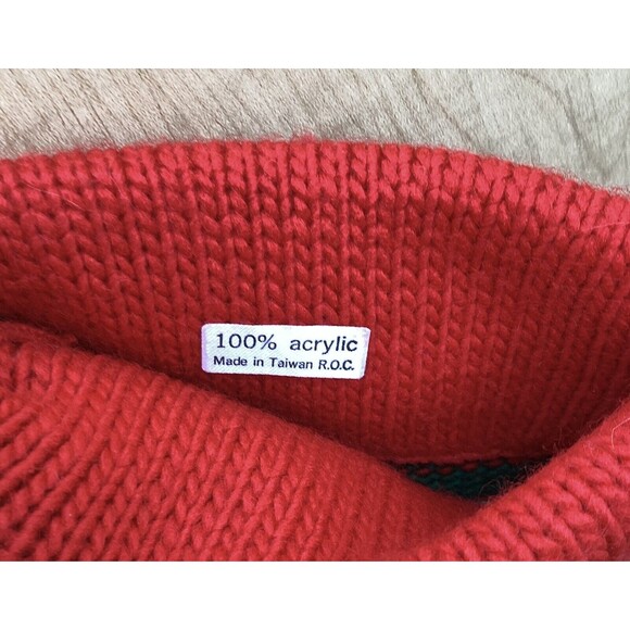 Set of 2 Matching Vintage Knit Christmas Stockings Red White Green Hearts Design - Picture 4 of 8